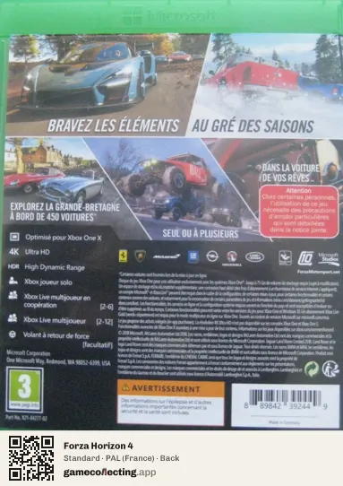 Forza Horizon 4 Xbox One, France box back