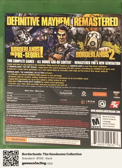 Borderlands: The Handsome Collection Xbox One, NTSC box back