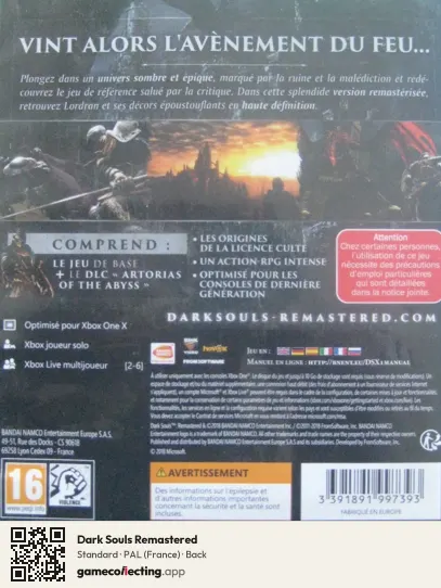 Dark Souls Remastered Xbox One, France box back