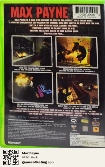 Max Payne Xbox, NTSC box back