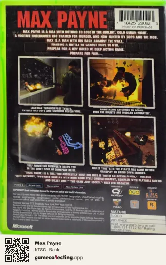 Max Payne Xbox, NTSC box back