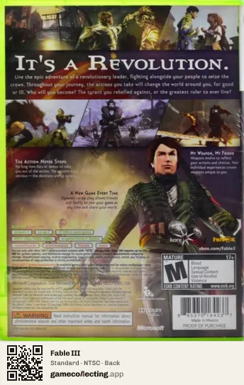 Fable III Xbox 360, NTSC box back