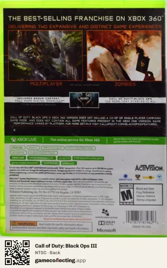 Call of Duty: Black Ops III Xbox 360, NTSC box back