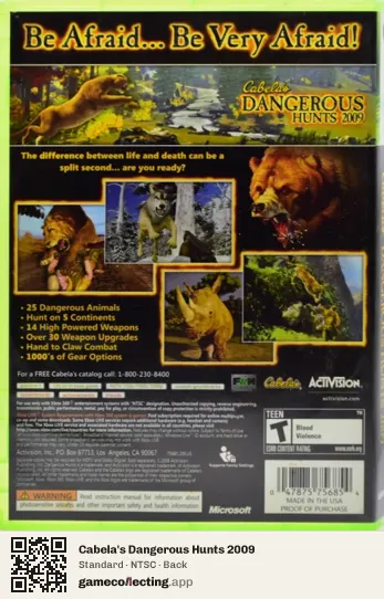 Cabela's Dangerous Hunts 2009 Xbox 360, NTSC box back