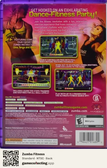 Zumba Fitness Xbox 360, NTSC box back
