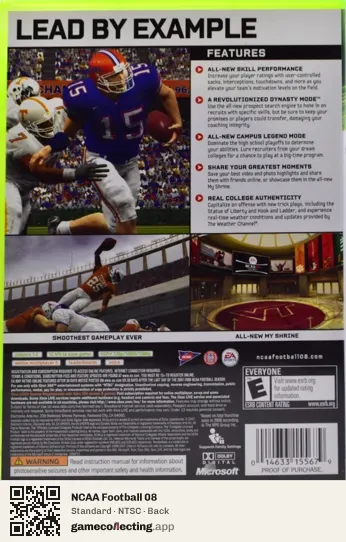 NCAA Football 08 Xbox 360, NTSC box back