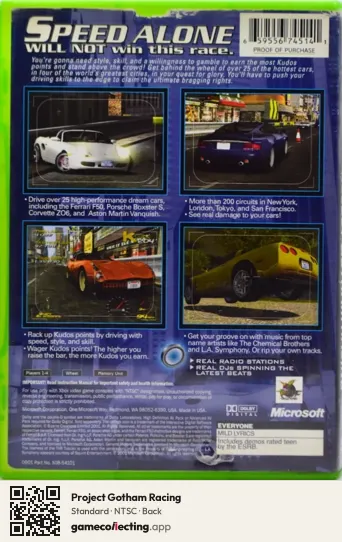 Project Gotham Racing Xbox, NTSC box back