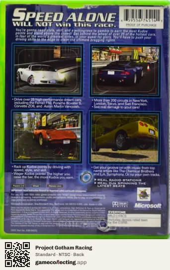 Project Gotham Racing Xbox, NTSC box back