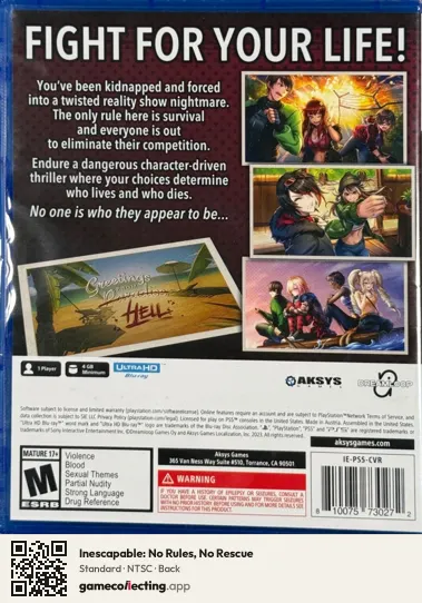 Inescapable: No Rules, No Rescue PlayStation 5, NTSC box back