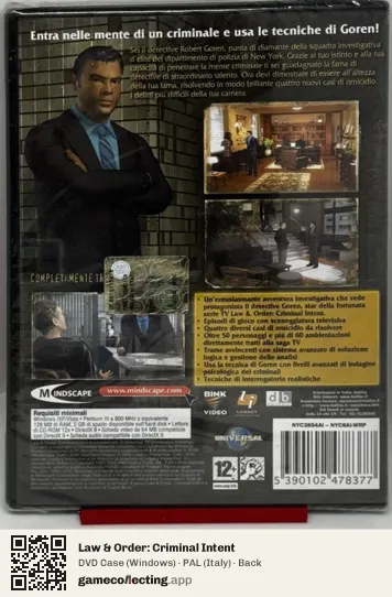 Law & Order: Criminal Intent Computer, Italy box back