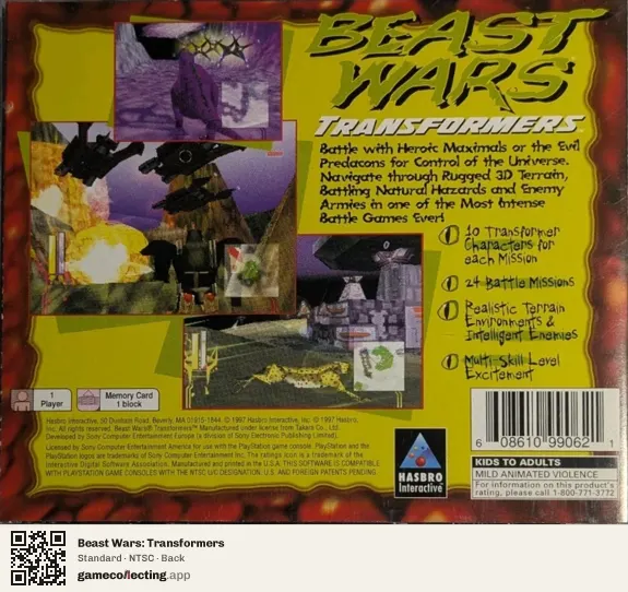 Beast Wars: Transformers PlayStation, NTSC box back