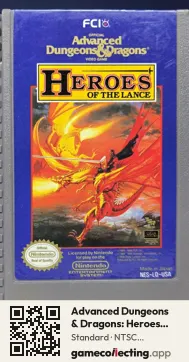 Advanced Dungeons & Dragons: Heroes of the Lance Nintendo Entertainment System, NTSC cartridge label