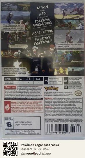 Pokémon Legends: Arceus Nintendo Switch, NTSC box back