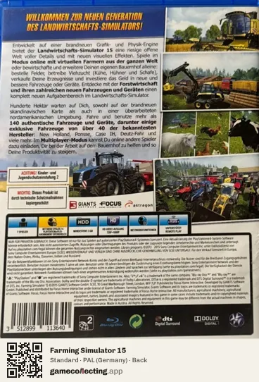 Farming Simulator 15 PlayStation 4, Germany box back