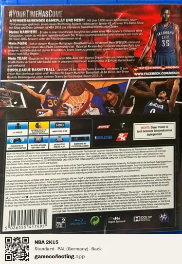 NBA 2K15 PlayStation 4, Germany box back
