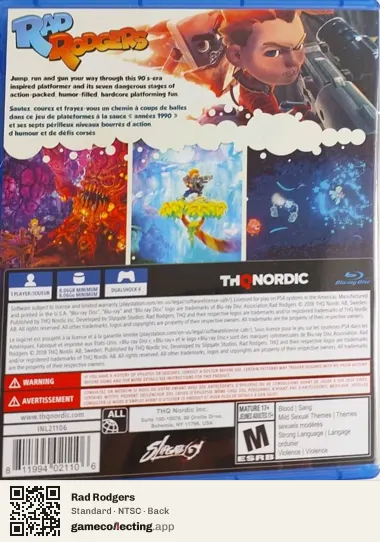 Rad Rodgers PlayStation 4, NTSC box back