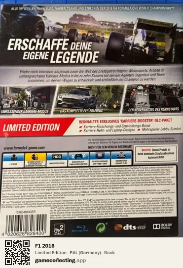 F1 2016 PlayStation 4, Germany box back
