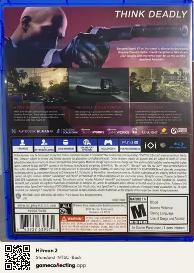 Hitman 2 PlayStation 4, NTSC box back