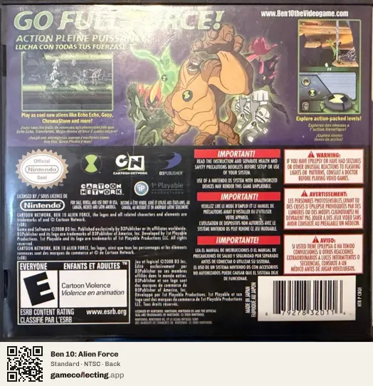 Ben 10: Alien Force Nintendo DS, NTSC box back