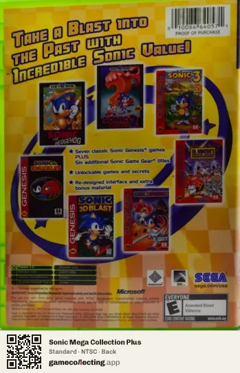 Sonic Mega Collection Plus Xbox, NTSC box back