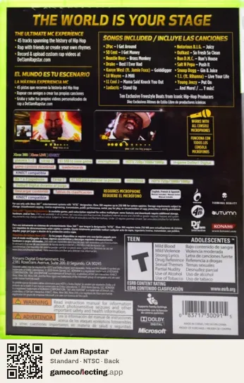Def Jam Rapstar Xbox 360, NTSC box back