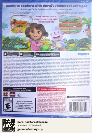 Dora: Rainforest Rescue PlayStation 5, NTSC box back