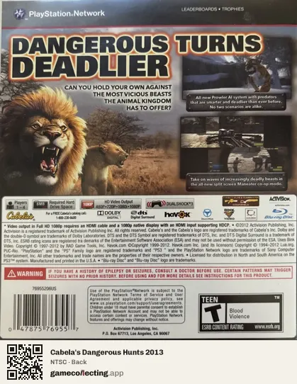 Cabela's Dangerous Hunts 2013 PlayStation 3, NTSC box back