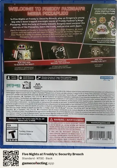 Five Nights at Freddy's: Security Breach PlayStation 5, NTSC box back
