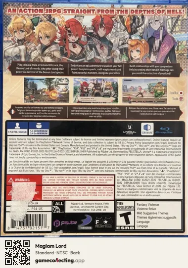 Maglam Lord PlayStation 4, NTSC box back