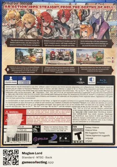 Maglam Lord PlayStation 4, NTSC box back