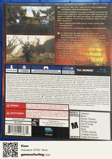 Risen PlayStation 4, NTSC box back
