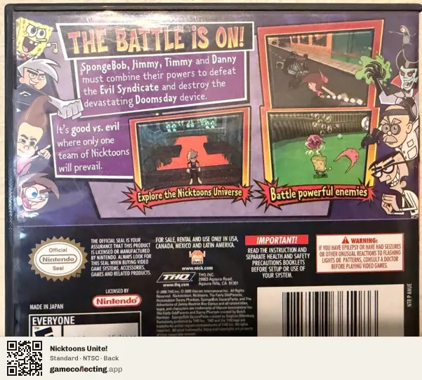 Nicktoons Unite! Nintendo DS, NTSC box back