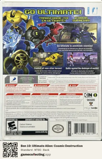 Ben 10: Ultimate Alien: Cosmic Destruction Nintendo Wii, NTSC box back