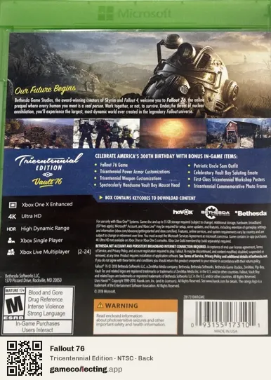 Fallout 76 Xbox One, NTSC box back