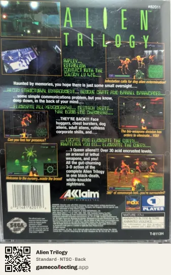 Alien Trilogy Sega Saturn, NTSC box back