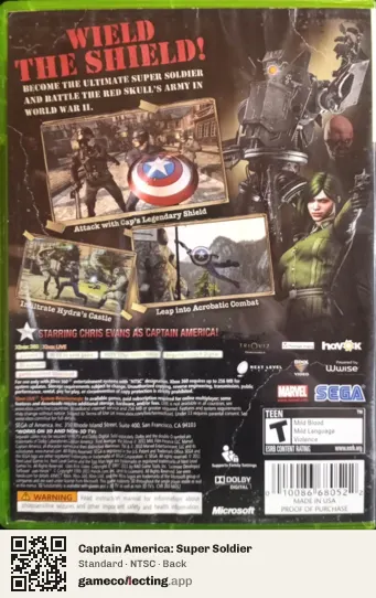 Captain America: Super Soldier Xbox 360, NTSC box back