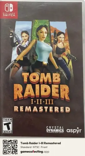 Tomb Raider I-III Remastered Nintendo Switch, NTSC box front