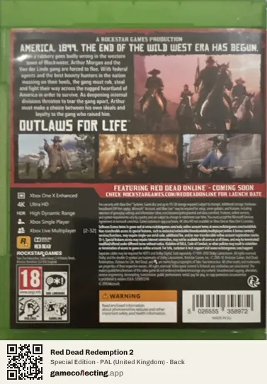 Red Dead Redemption 2 Xbox One, United Kingdom box back