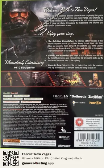 Fallout: New Vegas Xbox 360, United Kingdom box back