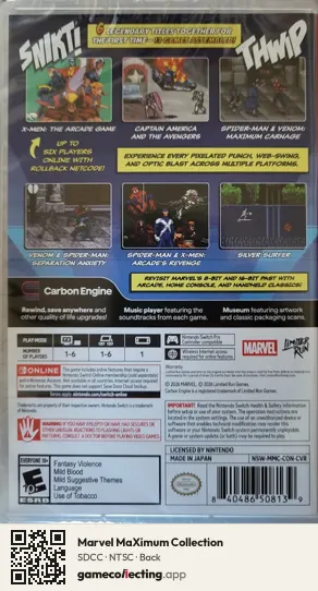 Marvel MaXimum Collection Nintendo Switch, NTSC box back