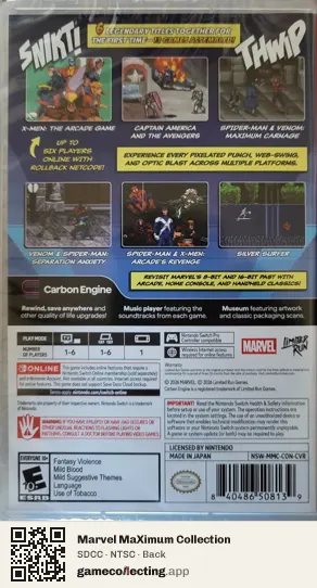 Marvel MaXimum Collection Nintendo Switch, NTSC box back