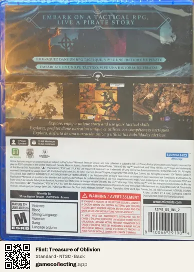 Flint: Treasure of Oblivion PlayStation 5, NTSC box back