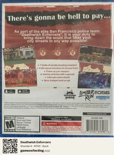 Deathwish Enforcers PlayStation 5, NTSC box back