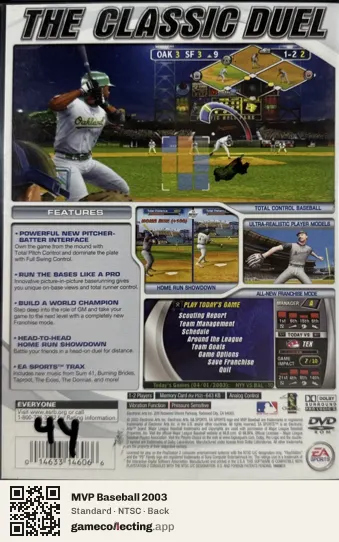 MVP Baseball 2003 PlayStation 2, NTSC box back