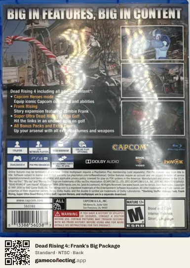 Dead Rising 4: Frank's Big Package PlayStation 4, NTSC box back