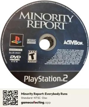 Minority Report: Everybody Runs PlayStation 2, NTSC disc