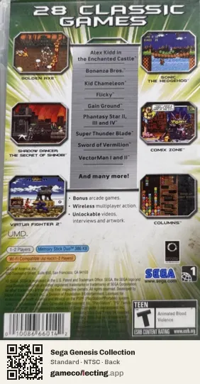 Sega Genesis Collection PlayStation Portable, NTSC box back