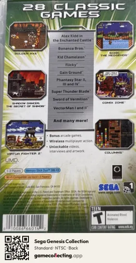 Sega Genesis Collection PlayStation Portable, NTSC box back
