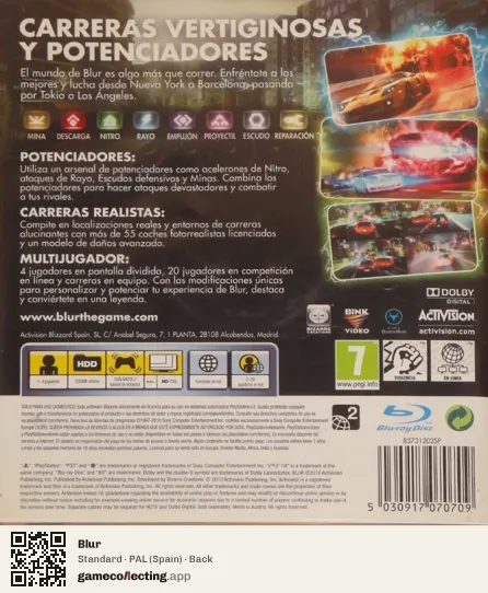 Blur PlayStation 3, Spain box back
