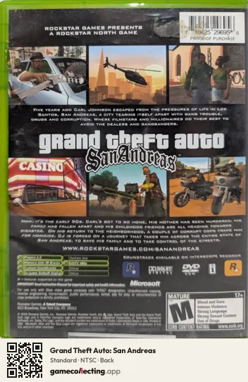 Grand Theft Auto: San Andreas Xbox, NTSC box back